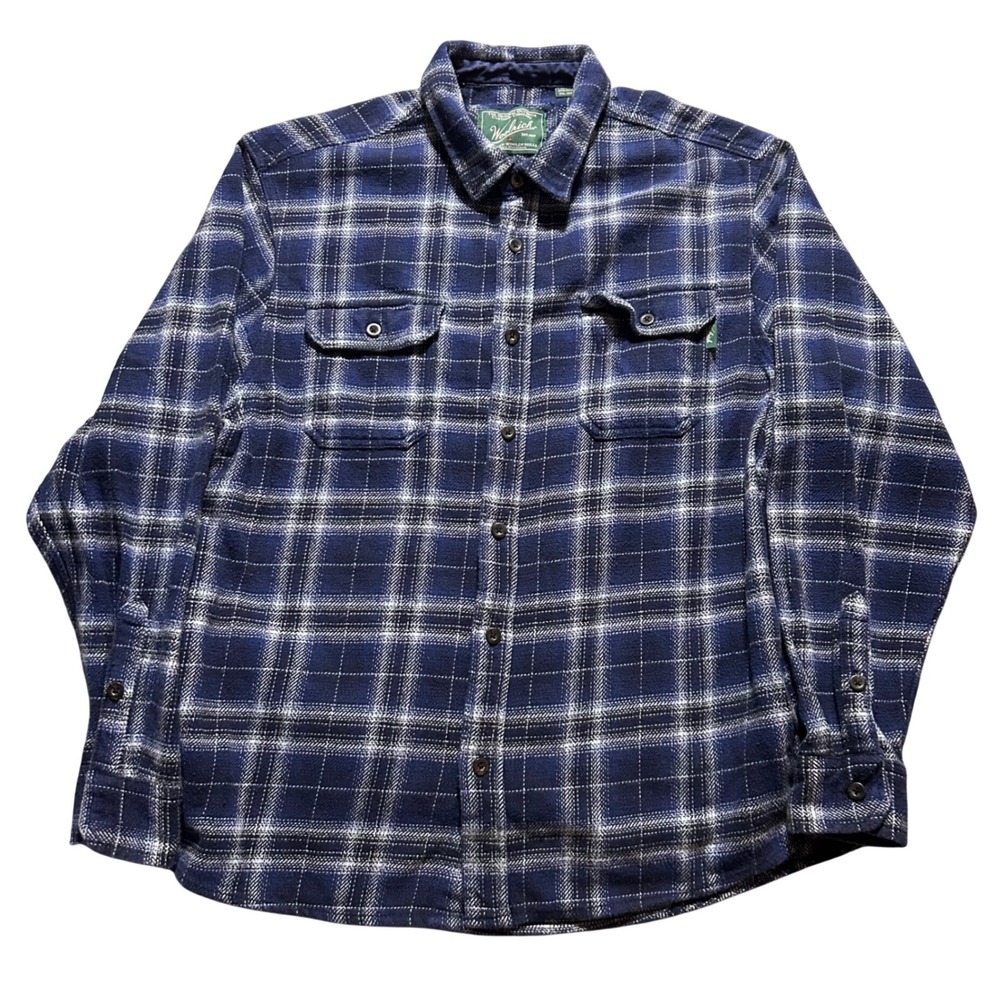 Woolrich Flannel Shirt Jacket Mens XXL Blue Plaid Cotton Lined Pockets Shacket
